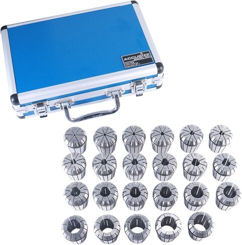 Accusize Industrial Tools 23 Pc Er40 Collet Set, Size from 1/8'' to 1'' in Fitted Strong Box, 0223-0935 | Alloy Spring Steel HRC 44-48, 0.0005 in Runout, 16-Jaw Double-Angle Design, Fitted Aluminum Case in Saudi Arabia