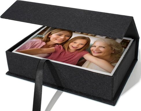 Vienrose Small Photo Storage Box, 5"x7", Linen Postcard Keeper, Black | 1Pc Sturdy Linen Cover Box for Photos, Postcards & Sticker Storage, Perfect for Home, Office, Craft Room, and Travel in Saudi Arabia