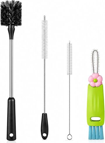 4 Pack Bottle Brush, Long Scrub Cleaning Brushes with Straw & Lid Brushes | 15 Inches Stainless Steel Long Handle Scrub Cleaning Bottle Brushes Set for Sports Water Bottle, Cups, Coffee Mugs in Kuwait