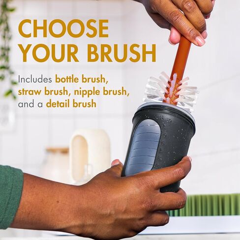 Boon Mod Baby Bottle Brushes - Includes Bottle Cleaner Brush, Straw Cleaner Brush, Nipple Brush and Detail Brush for Baby Bottles - Baby Bottle and Straw Brush Cleaning Set - Deco - 4 Count in Kuwait