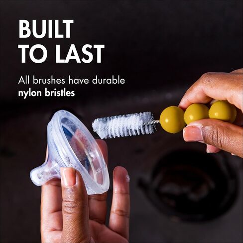 Boon Mod Baby Bottle Brushes - Includes Bottle Cleaner Brush, Straw Cleaner Brush, Nipple Brush and Detail Brush for Baby Bottles - Baby Bottle and Straw Brush Cleaning Set - Deco - 4 Count in Kuwait