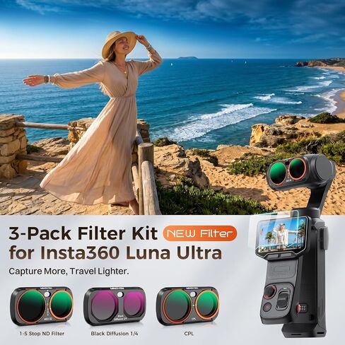 Luna Ultra ND Filter, 3 Pack - CPL, Black Diffusion 1/4, VND2-32 | Magnetic Lens Filters Set for Insta360 Luna Ultra, Multi-Coated Neutral Density, HD Optical Glass for Vlogging & Photography in Kuwait