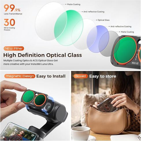 Luna Ultra ND Filter, 3 Pack - CPL, Black Diffusion 1/4, VND2-32 | Magnetic Lens Filters Set for Insta360 Luna Ultra, Multi-Coated Neutral Density, HD Optical Glass for Vlogging & Photography in Kuwait