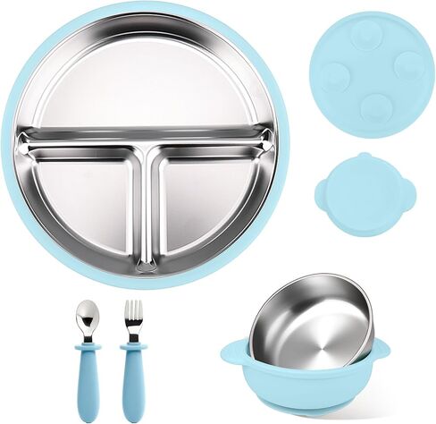 Mity rain 4-Pack Baby Bowls with Suction,Stainless Steel Toddler Bowl | with Removable Silicone Shell, Non-Slip Unbreakable babies bowls with silicone suction & Kids Bowls for Baby Food Feeding in Kuwait
