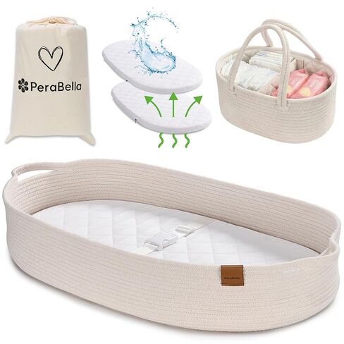 Baby Changing Basket for Baby Dresser, Moses Basket for Babies, Cotton Rope Diaper Changing Basket, Unisex Baby Moses Basket, Foam Diaper Changing Pad for Dresser, Changing Table Topper for Dresser in Kuwait