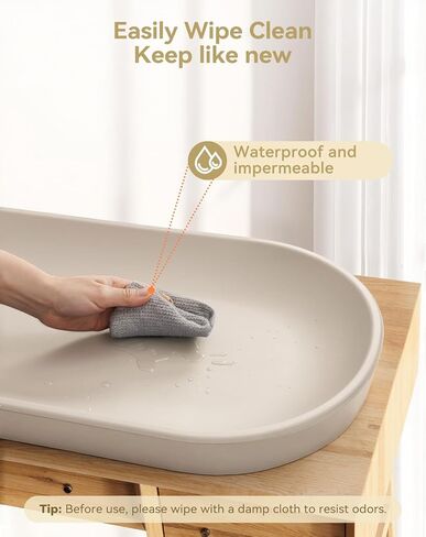 COMOMY Baby Changing Pad for Dresser - Wipeable Changing Pad with Restraining Belt, Waterproof, Soft, Lightweight and Portable, Easy to Clean for On The Go Diaper Change, Oatmeal-Colored in Kuwait