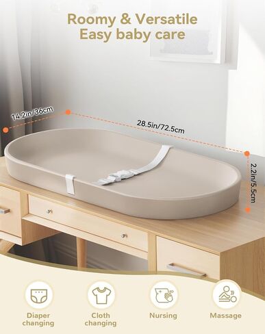 COMOMY Baby Changing Pad for Dresser - Wipeable Changing Pad with Restraining Belt, Waterproof, Soft, Lightweight and Portable, Easy to Clean for On The Go Diaper Change, Oatmeal-Colored in Kuwait