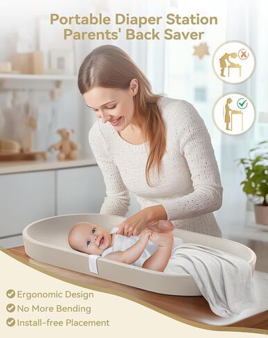 COMOMY Baby Changing Pad for Dresser - Wipeable Changing Pad with Restraining Belt, Waterproof, Soft, Lightweight and Portable, Easy to Clean for On The Go Diaper Change, Oatmeal-Colored in Kuwait