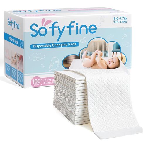 SOFYFINE 100 Count Disposable Changing Pads for Baby 17" x 24"Portable Changing Diaper Liners for Mess Free Travel, Leakproof Incontinence Bed Pads,Waterproof Table Protector Mat, Toddler Pee Pads | Portable Changing Pad Liners for Diaper Changes, Leakpro in Saudi Arabia