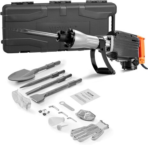 VEVOR Demolition Jack Hammer 2200W Electric Jackhammer Concrete Breaker | For Concrete Demolition, 1350 BPM, 360° Rotary Handle, Heavy Duty, Portable, with 4pcs Chisels Bit and Storage Case, Black in Kuwait
