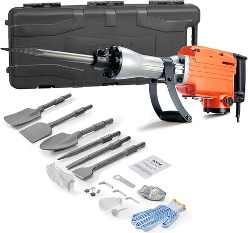 VEVOR Demolition Jack Hammer, MAX 2200W Electric Jackhammer Heavy Duty, 1350 BPM Concrete Breaker 6pcs Chisels Bit Chipping W/Case | 1350 BPM Concrete Breaker, 6pcs Chisels Bit Chipping, With Case in Kuwait