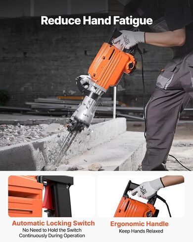 VEVOR Demolition Jack Hammer, MAX 2200W Electric Jackhammer Heavy Duty, 1350 BPM Concrete Breaker 6pcs Chisels Bit Chipping W/Case | 1350 BPM Concrete Breaker, 6pcs Chisels Bit Chipping, With Case in Kuwait