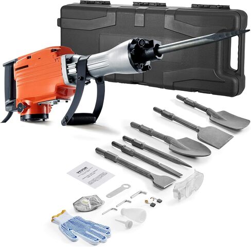 VEVOR Demolition Jack Hammer, MAX 2200W Electric Jackhammer Heavy Duty, 1350 BPM Concrete Breaker 6pcs Chisels Bit Chipping W/Case | 1350 BPM Concrete Breaker, 6pcs Chisels Bit Chipping, With Case in Kuwait