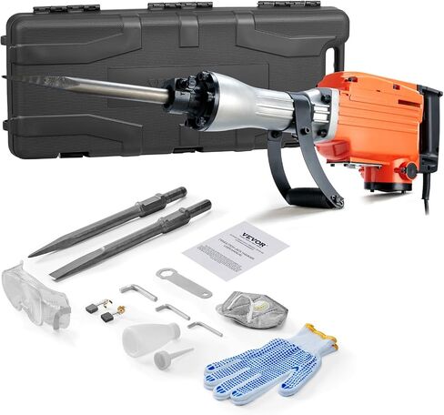 VEVOR Demolition Jack Hammer, MAX 2200W Electric Jackhammer Heavy Duty, 1350 BPM Concrete Breaker 2pcs Chisels Bit Chipping W/Case in Kuwait