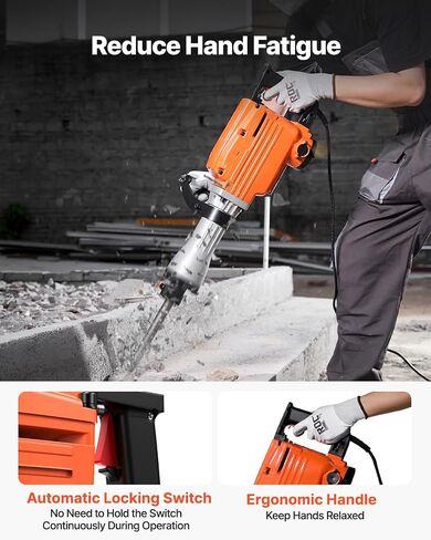 VEVOR Demolition Jack Hammer, MAX 2200W Electric Jackhammer Heavy Duty, 1350 BPM Concrete Breaker 2pcs Chisels Bit Chipping W/Case in Kuwait