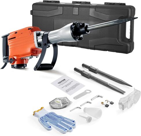 VEVOR Demolition Jack Hammer, MAX 2200W Electric Jackhammer Heavy Duty, 1350 BPM Concrete Breaker 2pcs Chisels Bit Chipping W/Case in Kuwait