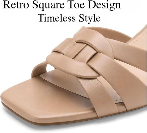 Kitten Heels for Women Square Toe Slip On Mules Heeled Sandals | 2.36 inch low block heel with comfort foam. Faux leather crisscross straps for office, parties, weddings, and summer events. in Kuwait