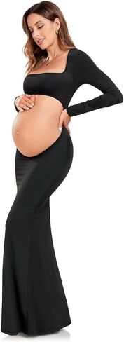 Maternity Dress for Photoshoot Black Long Sleeve Open Belly | Long sleeve bodycon maternity gown front open belly backless pregnant women pregnancy photoshoot in Saudi Arabia