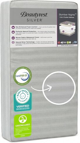 Beautyrest Silver Slumber Nights Dual Sided 2-Stage Crib Mattress and Toddler Mattress - GREENGUARD Gold – Waterproof - Plant Based Soy Foam Core, Grey in Kuwait