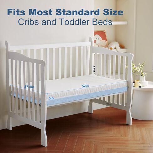 Dual Sided Baby Breathable Crib Mattress, Infant & Toddler Bed Mattress with Premium Foam, Machine Washable Oeko-TEX Standard 100 Certified Cover, Standard Size 52x28x5 Inch in Kuwait