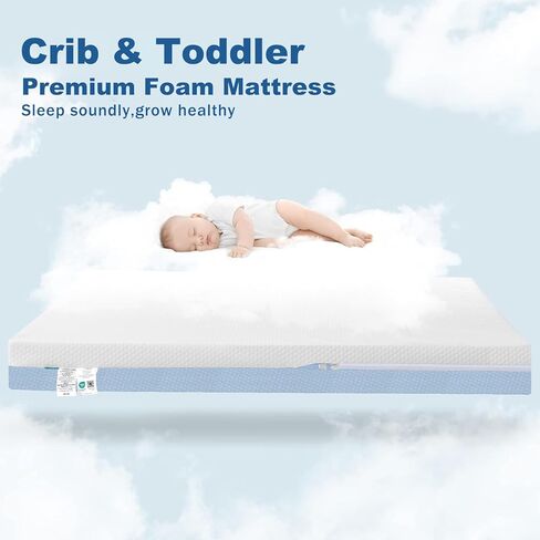 Dual Sided Baby Breathable Crib Mattress, Infant & Toddler Bed Mattress with Premium Foam, Machine Washable Oeko-TEX Standard 100 Certified Cover, Standard Size 52x28x5 Inch in Kuwait