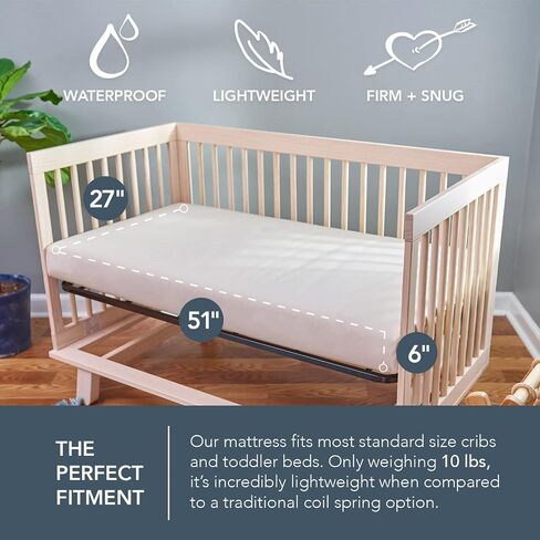 Naturepedic Organic Baby Crib Mattress - 2-Stage Lightweight Infant & Toddler Mattress - Waterproof Bed Mattress for Crib - Non-Toxic for Baby and Toddler Bed - 52" x 28" in Kuwait