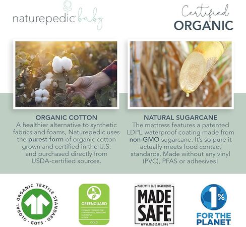 Naturepedic Organic Baby Crib Mattress - 2-Stage Lightweight Infant & Toddler Mattress - Waterproof Bed Mattress for Crib - Non-Toxic for Baby and Toddler Bed - 52" x 28" in Kuwait