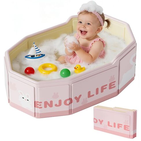 Foldable Baby Bath, Collapsible Baby Bathtub 3M-8Y, Portable Travel Baby Bath Tub with Non-Slip Base, Pop Up Folding Newborn Toddler Shower Tub, Space Saving, Pink in Kuwait