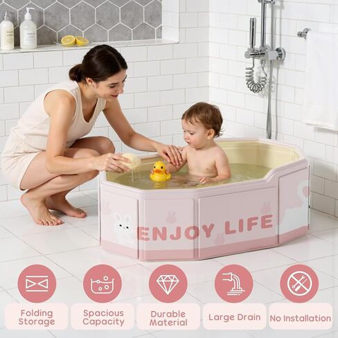 Foldable Baby Bath, Collapsible Baby Bathtub 3M-8Y, Portable Travel Baby Bath Tub with Non-Slip Base, Pop Up Folding Newborn Toddler Shower Tub, Space Saving, Pink in Kuwait