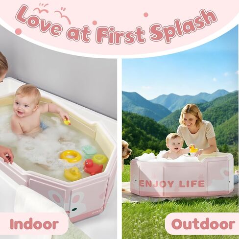 Foldable Baby Bath, Collapsible Baby Bathtub 3M-8Y, Portable Travel Baby Bath Tub with Non-Slip Base, Pop Up Folding Newborn Toddler Shower Tub, Space Saving, Pink in Kuwait