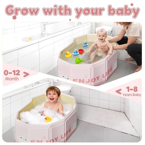Foldable Baby Bath, Collapsible Baby Bathtub 3M-8Y, Portable Travel Baby Bath Tub with Non-Slip Base, Pop Up Folding Newborn Toddler Shower Tub, Space Saving, Pink in Kuwait