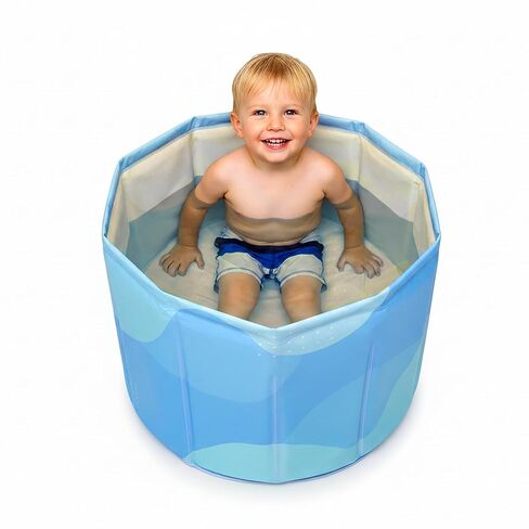 WAVYEASE® New Design Portable Bath Tub for Toddlers - Foldable Deep Soak Bathtub for Kids, One-Second Setup, Easy Storage, Lightweight, Travel Essentials for 12-60 Months（White） in Kuwait