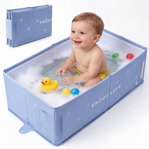 Foldable Baby Bathtub for 0-5 Years, Large and Portable, Dusty Blue | Folds flat in seconds for compact storage; smooth soft-sided interior; wide stable base designed for daily home use in Kuwait