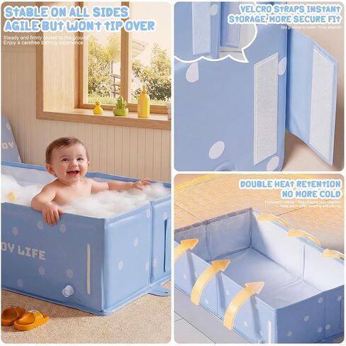Foldable Baby Bathtub for 0-5 Years, Large and Portable, Dusty Blue | Folds flat in seconds for compact storage; smooth soft-sided interior; wide stable base designed for daily home use in Kuwait