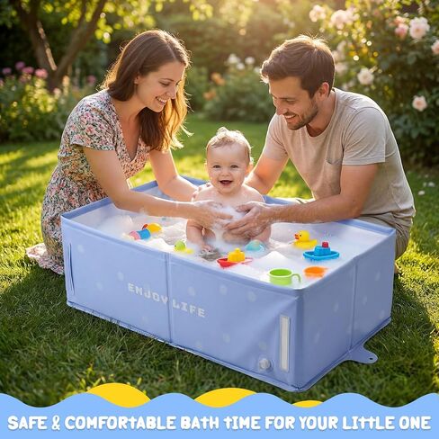 Foldable Baby Bathtub for 0-5 Years, Large and Portable, Dusty Blue | Folds flat in seconds for compact storage; smooth soft-sided interior; wide stable base designed for daily home use in Kuwait