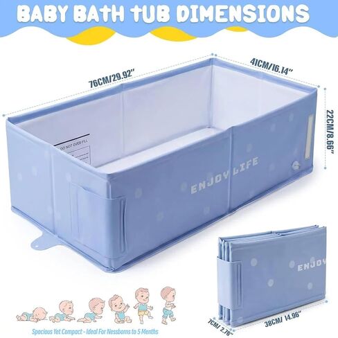 Foldable Baby Bathtub for 0-5 Years, Large and Portable, Dusty Blue | Folds flat in seconds for compact storage; smooth soft-sided interior; wide stable base designed for daily home use in Kuwait