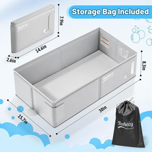Collapsible Baby Bathtub, Travel Bathtub for Toddler, Portable Foldable Tub for Kids, with Drain Plug, Non-Slip Base, No Assembly Required, Fits Ages 6M+(Waterproof Storage Bag Included) in Kuwait