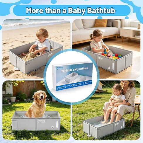 Collapsible Baby Bathtub, Travel Bathtub for Toddler, Portable Foldable Tub for Kids, with Drain Plug, Non-Slip Base, No Assembly Required, Fits Ages 6M+(Waterproof Storage Bag Included) in Kuwait