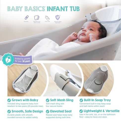 Regalo Baby Basics Infant Bath Tub with Air Mesh Sling, Adjustable Baby Bathtub for Newborn to Toddler, Baby Bath Seat Support, Easy Clean with Drying Hook in Kuwait