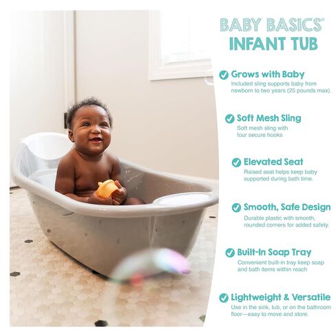 Regalo Baby Basics Infant Bath Tub with Air Mesh Sling, Adjustable Baby Bathtub for Newborn to Toddler, Baby Bath Seat Support, Easy Clean with Drying Hook in Kuwait