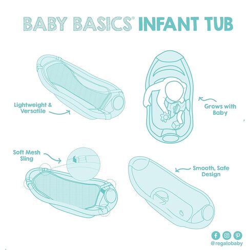 Regalo Baby Basics Infant Bath Tub with Air Mesh Sling, Adjustable Baby Bathtub for Newborn to Toddler, Baby Bath Seat Support, Easy Clean with Drying Hook in Kuwait