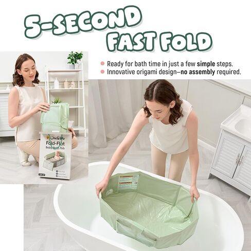 UNCLE WU Foldable Baby Bathtub for Toddlers, Portable Collapsible Bath Tub | Folds flat to store, converts shower to tub for kids 12 months to 5 years. Non slip base, fast drain, fits small spaces in Kuwait