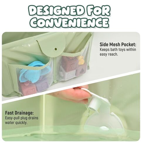 UNCLE WU Foldable Baby Bathtub for Toddlers, Portable Collapsible Bath Tub | Folds flat to store, converts shower to tub for kids 12 months to 5 years. Non slip base, fast drain, fits small spaces in Kuwait