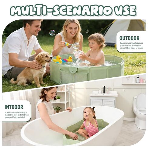 UNCLE WU Foldable Baby Bathtub for Toddlers, Portable Collapsible Bath Tub | Folds flat to store, converts shower to tub for kids 12 months to 5 years. Non slip base, fast drain, fits small spaces in Kuwait