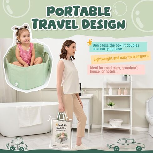 UNCLE WU Foldable Baby Bathtub for Toddlers, Portable Collapsible Bath Tub | Folds flat to store, converts shower to tub for kids 12 months to 5 years. Non slip base, fast drain, fits small spaces in Kuwait
