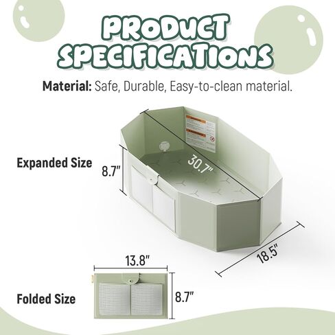 UNCLE WU Foldable Baby Bathtub for Toddlers, Portable Collapsible Bath Tub | Folds flat to store, converts shower to tub for kids 12 months to 5 years. Non slip base, fast drain, fits small spaces in Kuwait