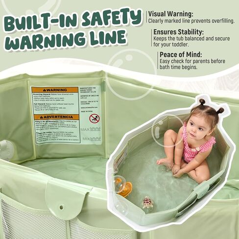 UNCLE WU Foldable Baby Bathtub for Toddlers, Portable Collapsible Bath Tub | Folds flat to store, converts shower to tub for kids 12 months to 5 years. Non slip base, fast drain, fits small spaces in Kuwait