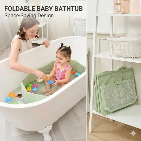 UNCLE WU Foldable Baby Bathtub for Toddlers, Portable Collapsible Bath Tub | Folds flat to store, converts shower to tub for kids 12 months to 5 years. Non slip base, fast drain, fits small spaces in Kuwait