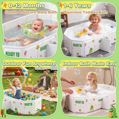 Collapsible Baby Bathtub with Drain Plug, Portable Foldable Toddler Bath Tub for Shower, Space Saving Travel Baby Tub for Infant Toddler Kids in Kuwait