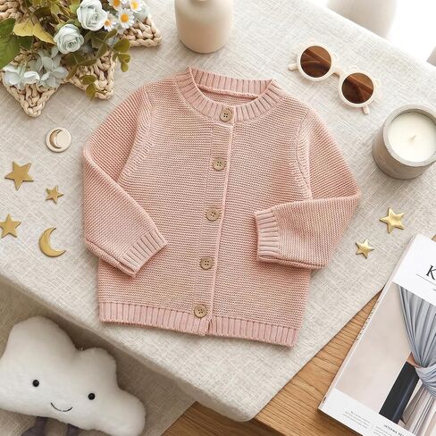 Avibae Baby Organic Cotton Cardigan, Solid Color Simple Baby Sweater for Baby Boys and Girls 3-24 Month in Kuwait